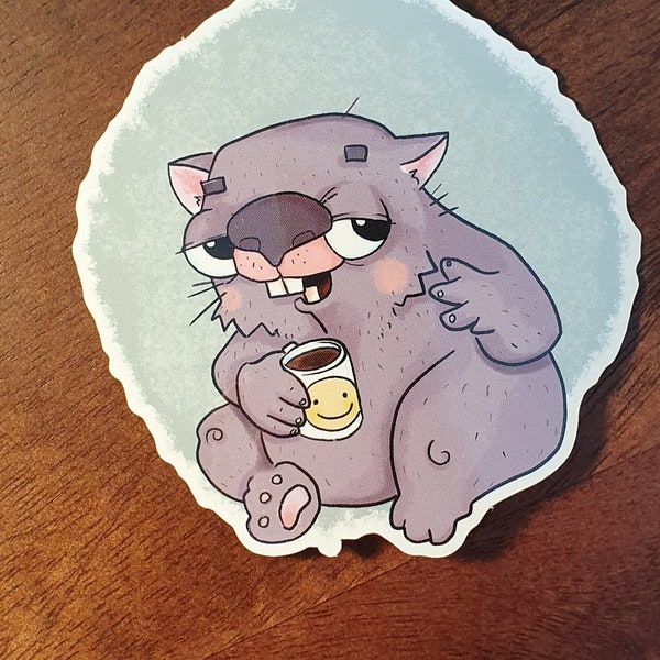 Aufkleber Wombat mit Kaffeetasse