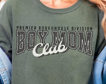 Boy Mom Club PNG l Proud Baseball Mom Era Shirt Design l Distressed Varsity Sports Mom Graphic l Game Day Sublimation File