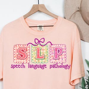 SLP Patchwork Coquette Bow PNG l Speech Language Pathology Digital Download l Cute Grandmillenial Sublimation Design for Speech Therapist