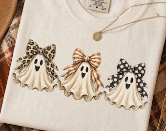 Preppy Halloween Ghost PNG l Coquette Ghost Bow l Polka Dot Print Ghost PNG l Striped Trendy Spooky Girl Fall l Creepy Cute Boojee Ghost