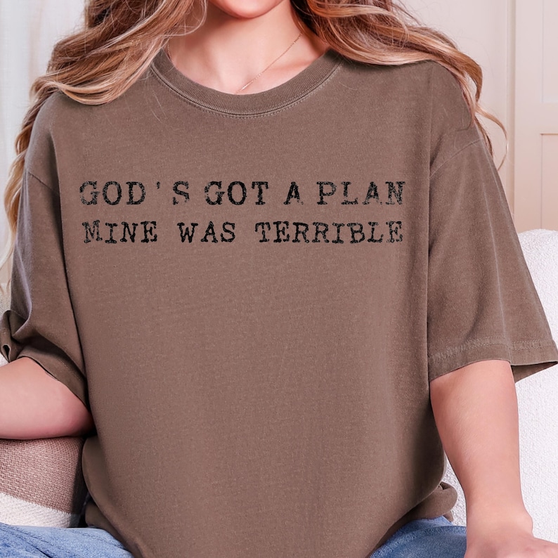 Christian Humor Shirt Design l Trust God's Plan PNG l Faith Based Graphic Tee l Bible Verse Aesthetic l Church Girl PNG image 3