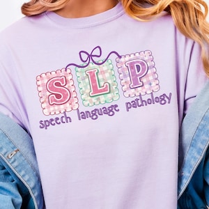 Lazo de coqueta de patchwork SLP PNG l Descarga digital de patología del lenguaje del habla l Lindo diseño de sublimación Grandmillenial para logopedas