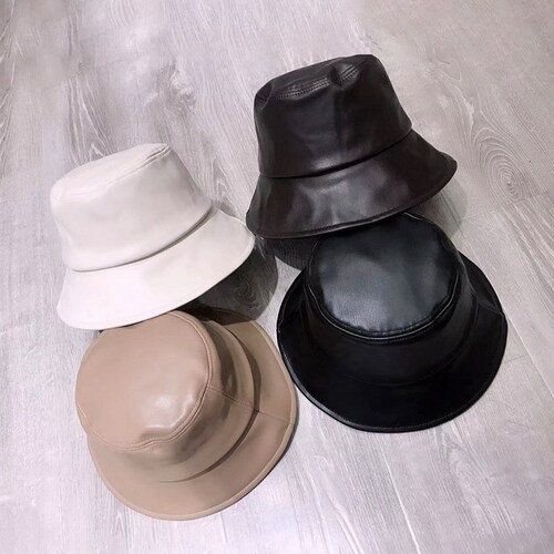 VERTIGO Black Leather Bucket Hat Etsy