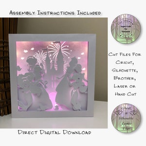 Paper Cut Shadow Box 3D Lightbox SVG PNG Princess Cricut Silhouette Hand Cut Laser Layered Card Cut Files