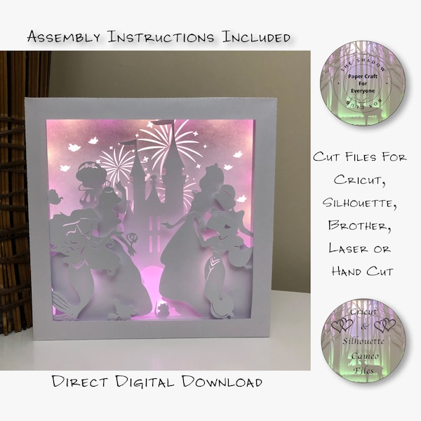 Princess Shadow Box SVG, Layered Card Stock Cut Files For Cricut, Silhouette Cameo, Brother or Hand Cutting