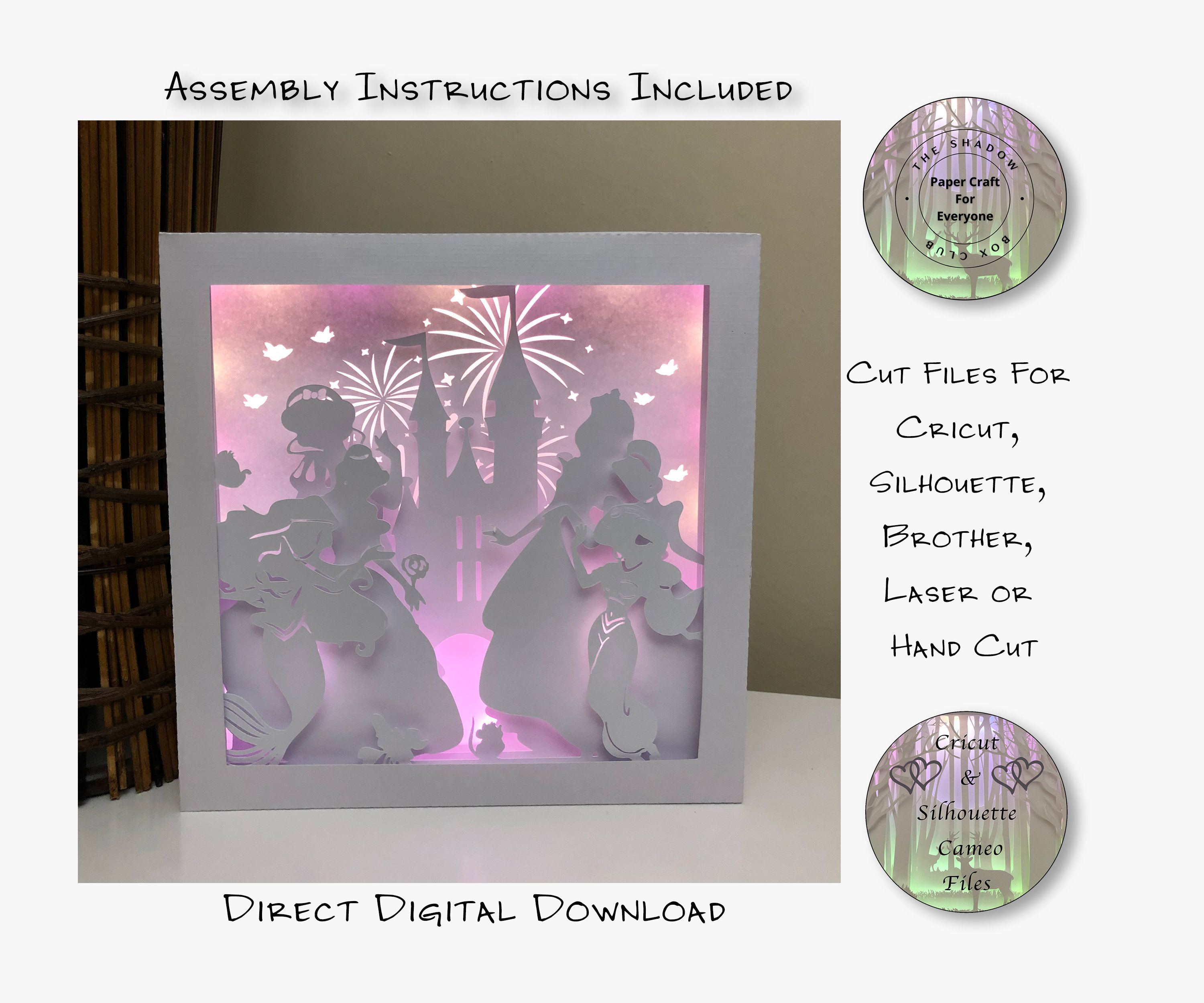 Paper Cut Shadow Box 3D Lightbox SVG PNG Princess Cricut Silhouette ...