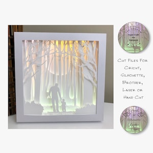 Papierschnitt Schatten Box 3D Lightbox SVG PNG Papa Spaziergang im Wald Cricut Silhouette Handschnitt Laser Karte geschnitten
