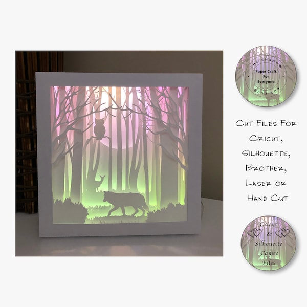 Owl, Wolf and Deer In The Woods Magical Shadow Box SVG, Layered Card Stock Cut Files For Cricut, Silhouette Cameo, Brother or Hand Cutting