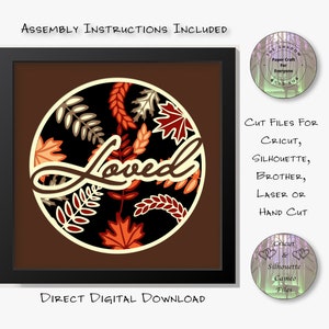 Paper Cut Shadow Box 3D Lightbox SVG PNG Autumn Leaf Loved Multi Layer Cricut Silhouette Hand Cut Laser Layered Card Cut Files