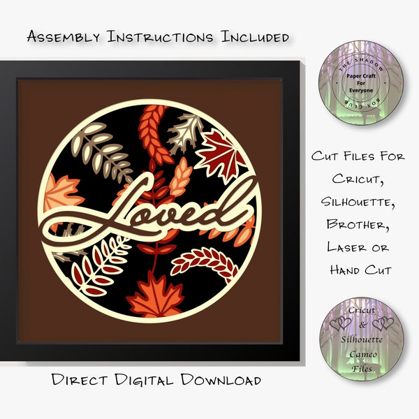 Autumn Leaf Loved Multi Layer Shadow Box SVG, Layered Card Stock Cut Files For Cricut, Silhouette Cameo, Brother or Hand Cutting