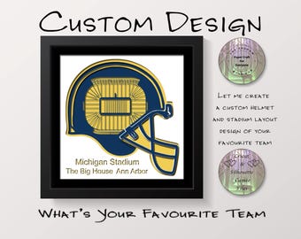 Diseño personalizado de casco de equipo y distribución del estadio. ¿Cuál es tu equipo favorito? Caja de sombras, caja de luz recortada en papel SVG (descarga digital).