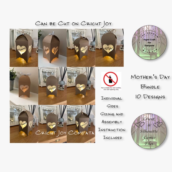 Mother's Day Lanterns 10 Design Bundle Shadow Box SVG, Layered Card Stock Cut Files For Cricut, Silhouette Cameo, Hand Cutting