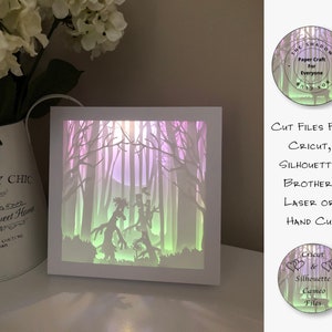 Papierschnitt Schatten Box 3D Lightbox SVG PNG Stick Familie im Wald Cricut Silhouette Handschnitt Laser Karte geschnitten