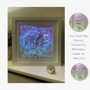 Boîte à ombres découpée en papier, boîte lumineuse 3D, SVG PNG, paysage marin, tortue, silhouette Cricut, fichiers découpés à la main au laser