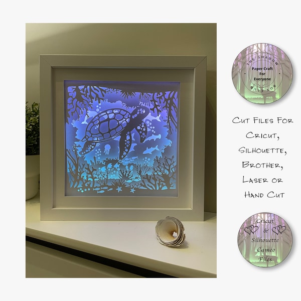 Seascape Turtle Shadow Box SVG, Layered Card Stock Cut Files For Cricut, Silhouette Cameo, Brother or Hand Cutting