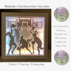 Papier découpé Shadow Box 3D Lightbox SVG PNG Basketball Cricut Silhouette découpé au laser en couches carte coupe fichiers