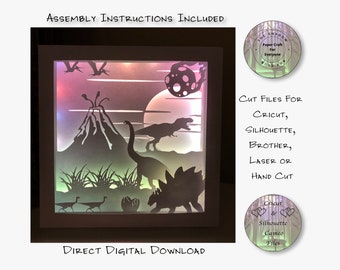 Dinosaur Shadow Box SVG, 3D Layered Paper Cut Files (Digital Download)