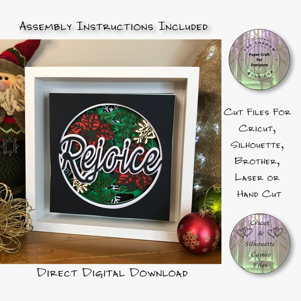Christmas Rejoice Shadow Box SVG, Christmas Shadow Box, 3D Layered Card Stock, Cut Files for Cricut, Silhouette, Brother Laser or Hand Cut