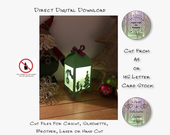 Linterna de papel navideña con efecto de sombra en formato SVG, PNG y PDF, archivos de corte y caja de luz con capas (descarga digital).