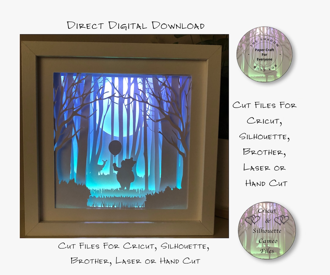 Paper Cut Shadow Box 3D Lightbox SVG PNG Pooh Cricut Silhouette Hand ...