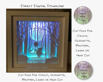 Paper Cut Shadow Box 3D Lightbox SVG PNG Pooh Cricut Silhouette Hand Cut Laser Layered Card Cut Files