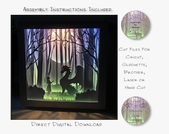 Dragon Shadow Box 3D Lightbox SVG PNG Cricut Silhouette Hand Cut Laser Layered Card Cut Files (Digital Download)