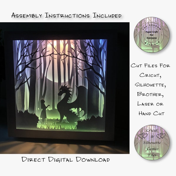 Dragon and the Girl In the Woods Magical Shadow Box SVG, Layered Card Stock Cut Files For Cricut, Silhouette Cameo, Brother or Hand Cutting