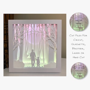 Papierschnitt Schatten Box 3D Lightbox SVG PNG Papa Spaziergang im Wald Cricut Silhouette Handschnitt Laser Karte geschnitten