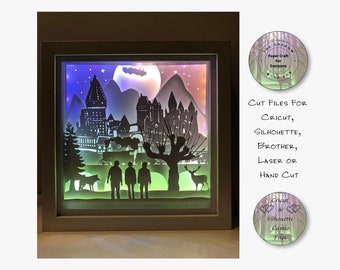 Paper Cut Shadow Box 3D Lightbox SVG PNG Wizard Cricut Silhouette Hand Cut Laser Layered Card Cut Files