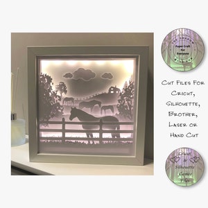 Paper Cut Shadow Box 3D Lightbox SVG PNG Horses Shadow Box SVG Pony Cricut Silhouette Hand Cut Laser Layered Card Cut Files