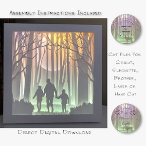Papierschnitt Schatten Box 3D Lightbox SVG PNG Papa Spaziergang im Wald Cricut Silhouette Handschnitt Laser Karte geschnitten