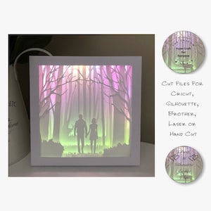 Papierschnitt Schatten Box 3D Lightbox SVG PNG Spaziergang im Wald Cricut Silhouette Handschnitt Laser Karte geschnitten