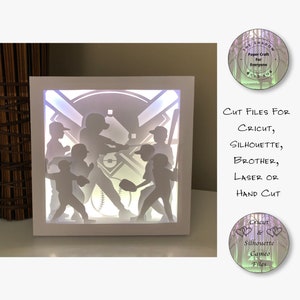 Paper Cut Shadow Box 3D Lightbox SVG PNG Little League Baseball Cricut Silhouette Hand Cut Laser Layered Card Cut Files
