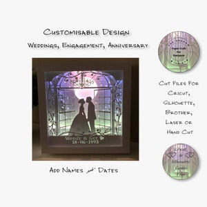 Caixa de sombra de corte de papel 3D Lightbox SVG PNG Casamento Noivado Aniversário Cricut Silhueta Corte à mão Laser Camadas Cartão Corte Arquivos