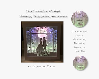 Wedding, Engagement, Anniversary Customisable Shadow Box SVG, Layered Card Stock Cut Files For Cricut, Silhouette Cameo