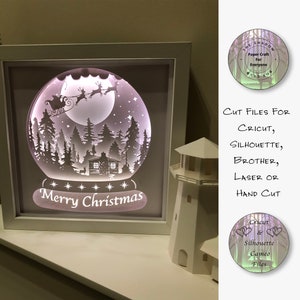 Papierschnitt Schatten Box 3D Lightbox SVG PNG Santa Cricut Silhouette Handschnitt Laser Karte Schnitt Dateien