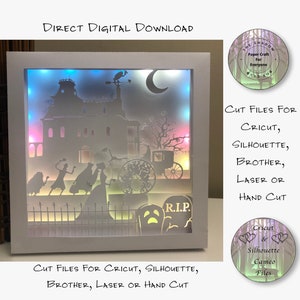 Paper Cut Shadow Box 3D Lightbox SVG PNG Haunted House Cricut Silhouette Hand Cut Laser Layered Card Cut Files