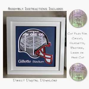 Papierschnitt Schatten Box 3D Lightbox SVG PNG Gillette Stadion American Football Cricut Silhouette Handschnitt Laser überlagerte Kartenschnitt-Dateien