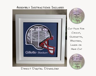 Gillette Stadium Shadow Box SVG, American Football 3D Lightbox (Digital Download)