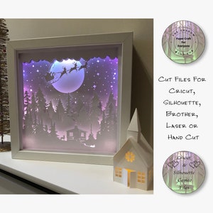Papierschnitt Schatten Box 3D Lightbox SVG PNG Santa Cricut Silhouette Handschnitt Laser Karte Schnitt Dateien