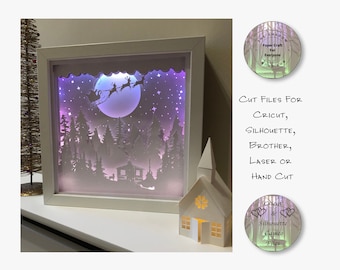 Paper Cut Shadow Box 3D Lightbox SVG PNG Santa Cricut Silhouette Hand Cut Laser Layered Card Cut Files