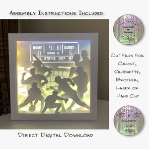 Paper Cut Shadow Box 3D Lightbox SVG PNG Baseball Cricut Silhouette Hand Cut Laser Layered Card Cut Files