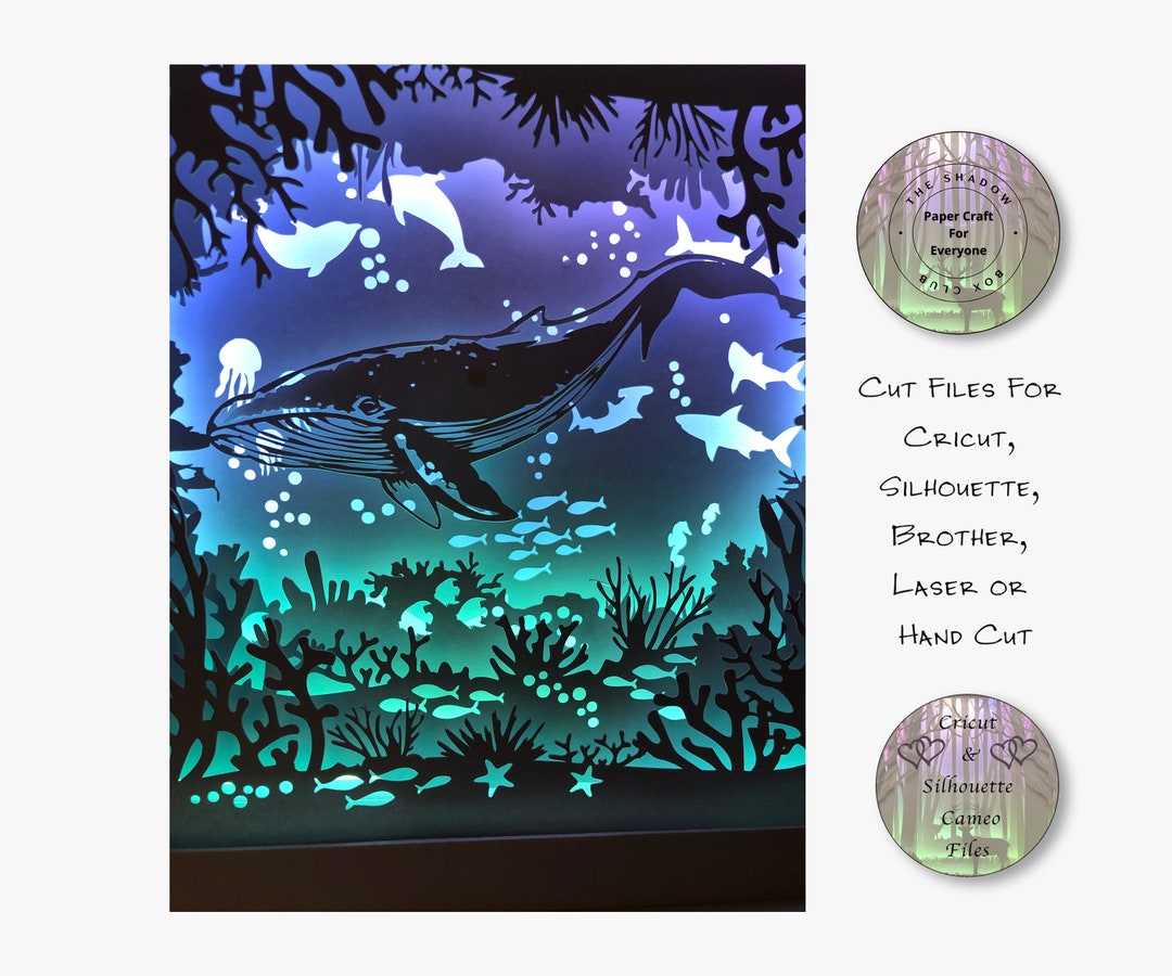 Paper Cut Shadow Box 3D Lightbox SVG PNG Seascape Whale Cricut ...