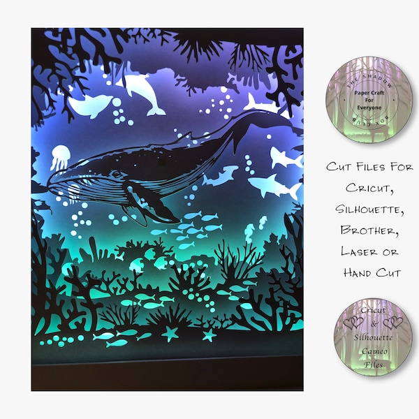 Seascape Whale Shadow Box SVG, Layered Card Stock Cut Files For Cricut, Silhouette Cameo, Brother or Hand Cutting