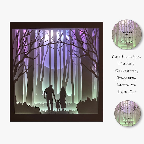 Family Walk In The Woods Shadow Box SVG, Layered Card Stock Cut Files For Cricut, Silhouette Cameo, Brother or Hand Cutting