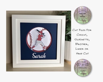 Girl Baseball Player Shadow Box SVG, 3D Layered Paper Cut Files (Digital Download)
