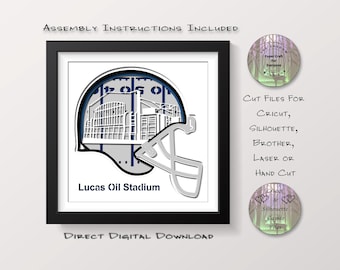 Estadio Lucas Oil Field, Indianápolis, Indiana. Caja de sombras, caja de luz recortada en papel (SVG, PNG, PDF, archivos de corte, descarga digital).