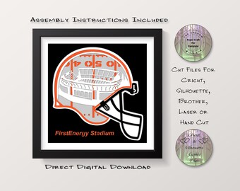Caja de sombras del First Energy Stadium en Cleveland, Ohio, caja de luz recortada en papel (SVG, PNG, PDF, archivos de corte, descarga digital).