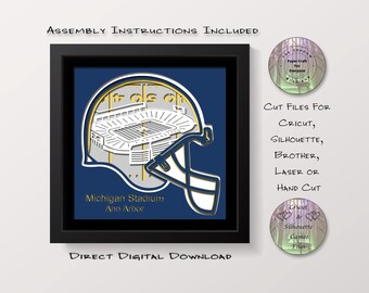 Estadio de Michigan, Universidad de Michigan, Ann Arbor. The Big House Michigan Shadow Box, caja de luz recortada en papel SVG (descarga digital).
