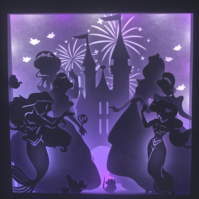 Paper Cut Shadow Box 3D Lightbox SVG PNG Princess Cricut Silhouette ...